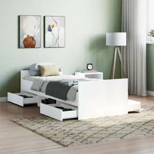 Carpi Wooden Single Bed With 4 Drawers in White - UK