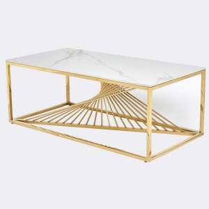 Carpi Sintered Stone Coffee Table In White With Gold Frame - UK