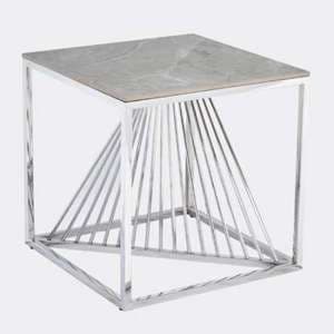 Carpi Sintered Stone End Table In Grey With Chrome Frame - UK