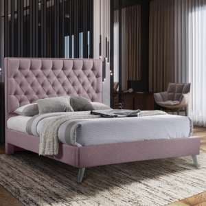 Carrara Plush Velvet Upholstered Double Bed In Pink - UK