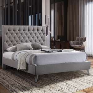 Carrara Plush Velvet Upholstered Double Bed In Steel - UK