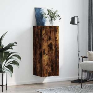 Carrara Wooden Wall Mounted Storage Cabinet In Smoked Oak