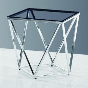 Penge Glass Side Table In Smoke With Polished Steel Frame