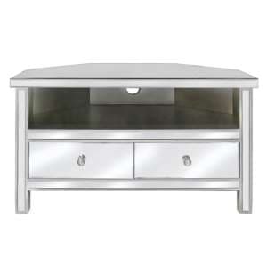 Carson Mirrored TV Stand Corner With 2 Drawers In Silver
