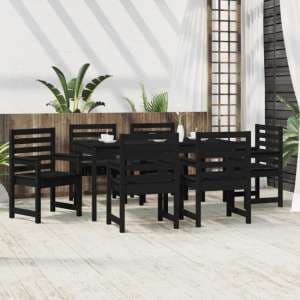 Carson Solid Wood Pine 7 Piece Garden Dining Set In Black - UK