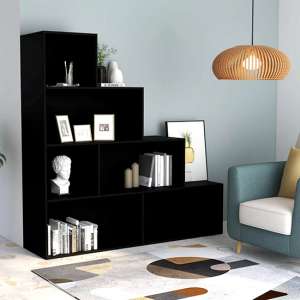 Carus Wooden Bookcase With 6 Shelves In Black