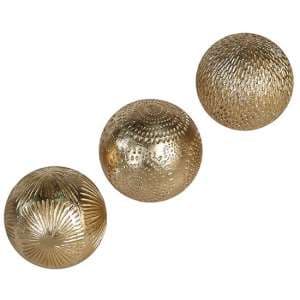 Carve Poly Large Set Of 3 Decoration Balls In Gold