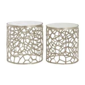 Casa Marble Set Of 2 Side Tables With Nickel Aluminum Frame - UK