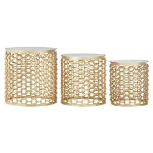 Casa Marble Set Of 3 Side Tables With Gold Aluminum Frame - UK