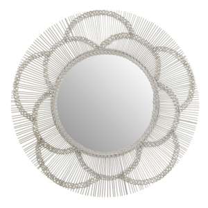 Casa Round Floral Effect Wall Mirror In Silver Metal Frame