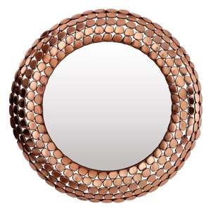 Casa Round Pebble Design Wall Mirror In Copper Metal Frame