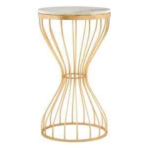 Casa Round White Marble Side Table With Gold Pinched Frame