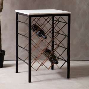 Casa Square White Marble Side Table With Wine Rack - UK