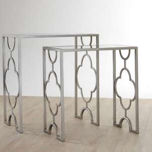 Cascade Clear Glass Top Set Of 2 Side Tables With Silver Frame - UK