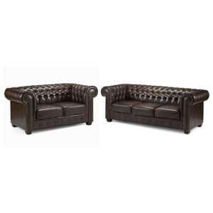 Caskey Bonded Leather 3+2 Seater Sofa Set In Antique Brown - UK