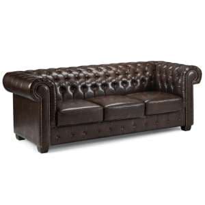 Caskey Bonded Leather 3 Seater Sofa In Antique Brown - UK