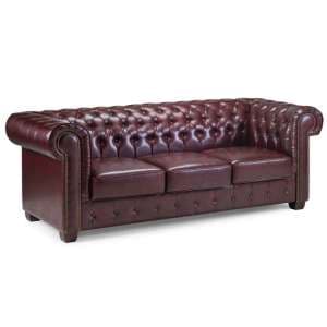 Caskey Bonded Leather 3 Seater Sofa In Oxblood Red - UK