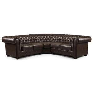 Caskey Bonded Leather Corner Sofa In Antique Brown - UK