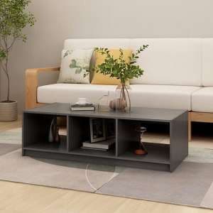 Cason Solid Pinewood Coffee Table With 2 Shelves In Grey - UK