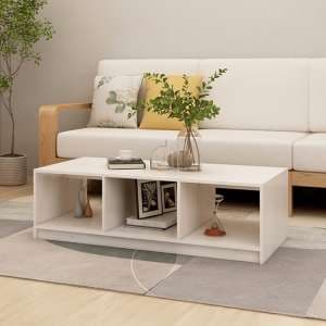 Cason Solid Pinewood Coffee Table With 2 Shelves In White - UK