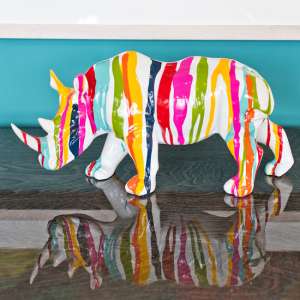 Casper Rhino Statuette Sculpture In White And Multicolored - UK