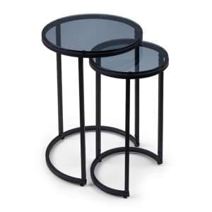 Casper Round Smoked Glass Nest Of 2 Tables With Black Frame - UK