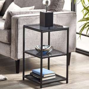 Casper Smoked Glass Side Table Tall Narrow With Black Frame