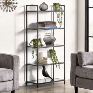 Casper Smoked Glass Tall Bookcase With Black Metal Frame - UK