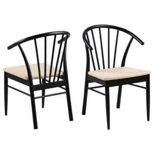 Cassan Matt Black Wooden Dining Chairs In Pair - UK