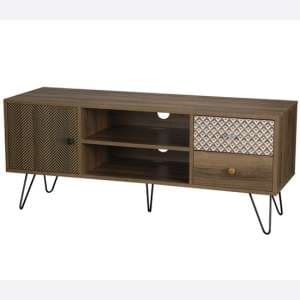 Cassava Wooden TV Stand With Black Legs In Brown - UK