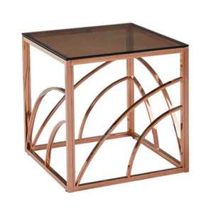 Cassis Glass End Table In Smoked Brown With Rose Gold Frame - UK