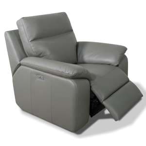 Cassis Electric Leather Recliner Armchair In Fume - UK