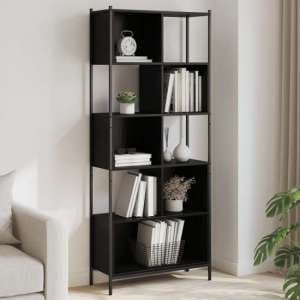 Cassis Wooden Bookcase With 5 Shelves In Black - UK