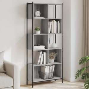 Cassis Wooden Bookcase With 5 Shelves In Grey Sonoma Oak - UK