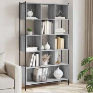 Cassis Wooden Bookcase With 7 Shelves In Grey Sonoma Oak - UK
