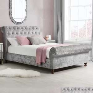 Castella Fabric Double Bed In Steel Crushed Velvet - UK
