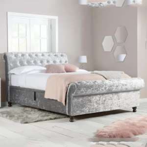Castella Fabric Ottoman Double Bed In Steel Crushed Velvet - UK