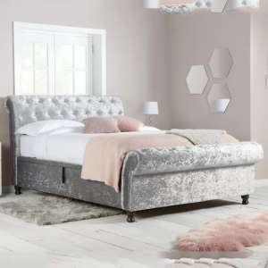 Castella Fabric Ottoman King Size Bed In Steel Crushed Velvet - UK