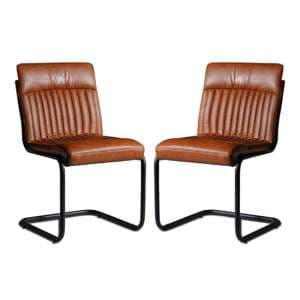 Catila Brown Faux Leather Dining Chairs In Pair