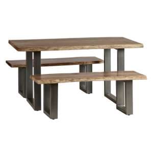 Catila Live Edge Medium Dining Table In Oak With 2 Benches