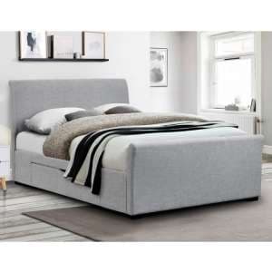 Cactus Linen Fabric Double Bed In Light Grey With 2 Drawers - UK