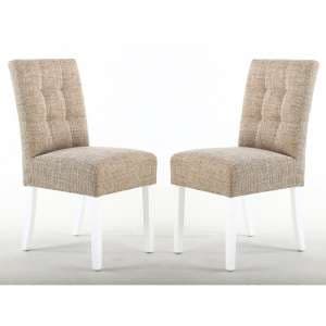 Mendoza Dining Chair In Tweed Oatmeal With White Legs In A Pair - UK