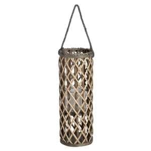 Cave Small Wicker Lantern In Brown With Glass Hurricane