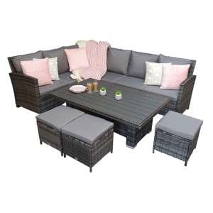 Caxias Corner Lounge Sofa Set With Liftup Dining Table In Grey - UK