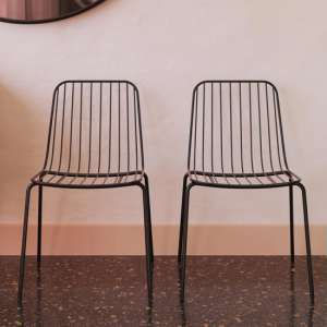 Cedar Black Metal Wired Design Dining Chairs In Pair