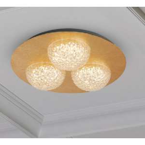 Celestia 3 LED Ceiling Light In Gold Leaf With Clear Acrylic - UK
