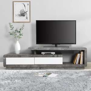 Celia High Gloss TV Stand In White And Concrete Effect