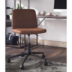 Celina Swivel Faux Leather Home And Office Chair In Camel - UK
