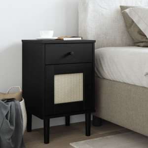 Celle Pinewood Bedside Cabinet With 1 Door 1 Drawer In Black - UK