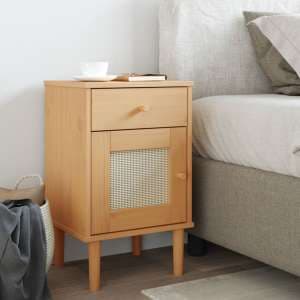 Celle Pinewood Bedside Cabinet With 1 Door 1 Drawer In Brown - UK